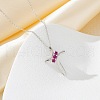925 Sterling Silver Deep Pink Cubic Zirconia Cross Pendant Necklaces for Women FS-WGC3BD8-01-3