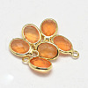 Oval Faceted Golden Tone Brass Glass Charms GLAA-O015-28G-1