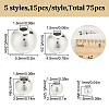 75Pcs 5 Styles Rack Plating Brass Spacer Beads KK-LP0001-07S-2
