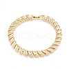 Brass Micro Pave Clear Cubic Zirconia Leaf Link Chain Bracelets for Women ZIRC-T016-08G-2