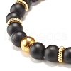Round Synthetic Black Stone Beaded Stretch Bracelet with Crown for Women BJEW-JB07530-03-5