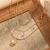 Ocean Theme Stainless Steel & Brass 3 Layered Shell Shape Pendant Necklaces with Clear Cubic Zirconia Triangle Tassel for Women VY7780-1