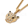 Crystal Rhinestone Leopard Pendant Necklace with Enamel NJEW-C036-01G-1