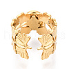 Ginkgo Leaf 304 Stainless Steel Cuff Ring Components STAS-T066-57G-3