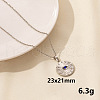 Stylish Stainless Steel Rhinestones Flat Round with Evil Eye Pendant Necklace QQ6499-9-1