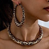Leopard Print Pattern Ring Alloy Bib Choker & Hoop Earrings Sets FS-WG29BE7-01-2