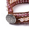 Natural Rhodonite Beaded Cord Bracelets BJEW-K214-A01-2