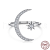 Rhodium Plated 925 Sterling Silver Cuff Rings RJEW-A019-26P-2