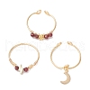 3Pcs Copper Wire Wrapped Natural Garnet Faceted Round Bead Finger Rings for Women RJEW-JR00888-03-4