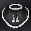 Round ABS Plastic Imitation Pearl Beaded Necklaces & Dangle Earring & Bracelets Sets FS-WG32AE8-01-1