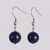 Round 304 Stainless Steel Natural Lapis Lazuli Dangle Earrings EJEW-JE01973-06-1