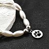 304 Stainless Steel Flat Round with Paw Print Charm Bracelets for Women BJEW-C098-11P-3