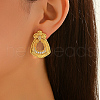 Brass Clear Cubic Zirconia Flower Dangle Stud Earrings EG3617-2