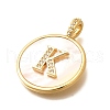 Rack Plating Brass Micro Pave Clear Cubic Zirconia Pendants with Shell KK-M309-42G-K-3