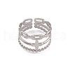 304 Stainless Steel Tripel Line with Cross Open Cuff Rings for Women RJEW-G285-08P-2