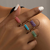 4Pcs Cuboid Alloy with Synthetic Cherry Quartz Glass & Natural Amethyst & Natural Green Aventurine Finger Rings FS-WGC9A40-01-4