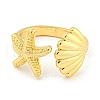 Starfish & Shell Rack Plating Brass Open Cuff Rings RJEW-N047-02G-RS-2