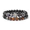 Natural Larvikite & Tiger Eye & Obsidian & Synthetic Hematite Stretch Bead Stretch Bracelets IO9425-3-1