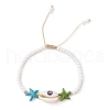 Synthetic Turquoise Starfish & Natural Shell Braided Bead Bracelets BJEW-TA00395-2