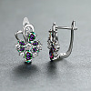 Brass Micro Pave Cubic Zirconia Flower Hoop Earrings WGA76CA-01-1