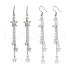 304 Stainless Steel Star & Moon Tassel Dangle Earrings for Women EJEW-JE06399-2