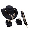 Leaf Alloy Crystal Rhinestone Pendant Necklace & Stud Earring & Chain Bracelets & Rings Sets FS-WGADEF8-01-5