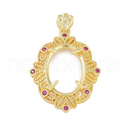 Flower Brass Micro Pave Cubic Zirconia Pendant Cabochon Settings KK-U026-10G-1