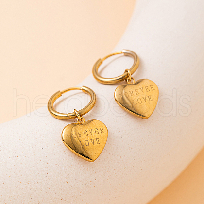 Stainless Steel Heart with Word Hoop Earrings GB5410-1-1
