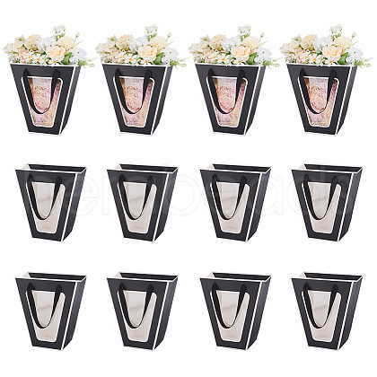 Mother's Day Trapezoid Paper Flower Gift Tote Bags with Plastic Visible Window ABAG-WH0045-25B-1