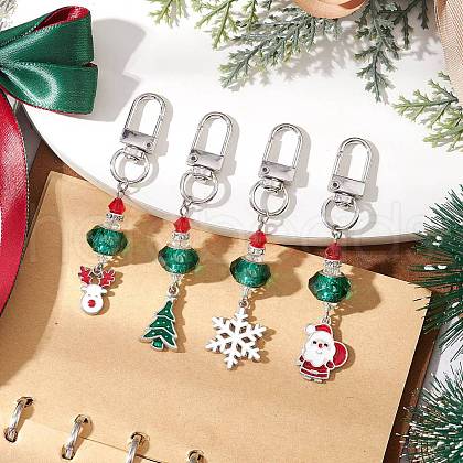 Christmas Series Alloy Enamel & Glass Beads Pendant Decoration HJEW-TA00349-1