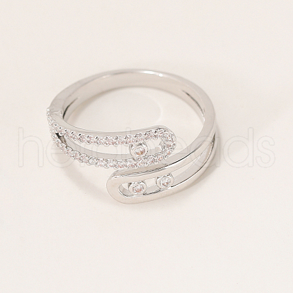 Brass Micro Pave Clear Cubic Zirconia Cuff Rings for Women NQ2176-1-1