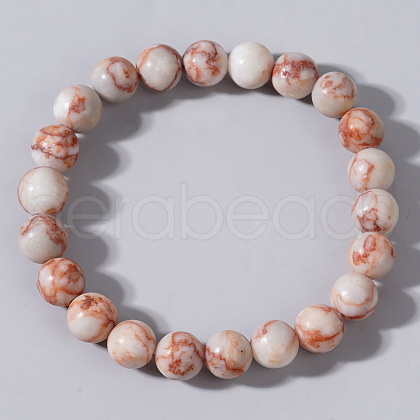 Natural Frosted Rhodonite Round Beads Stretch Bracelets for Me MD7707-3-1