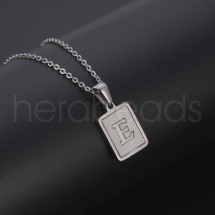 Rectangle Stainless Steel Pave Natural White Shell Pendant Necklaces FS-WG3D812-05-1