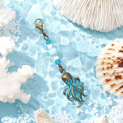 Ocean Theme Alloy Charm & Glass Beads Pendant Decorations HJEW-JM03158-06-1