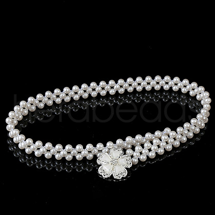 Alloy & Acrylic Imitation Pearl Beaded Elastic Chain Belts WG979C0-02-1