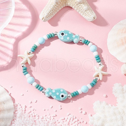 Synthetic Turquoise & Porcelain & Dyed Natural Howlite Beads Stretch Bracelets for Women BJEW-JB11793-02-1