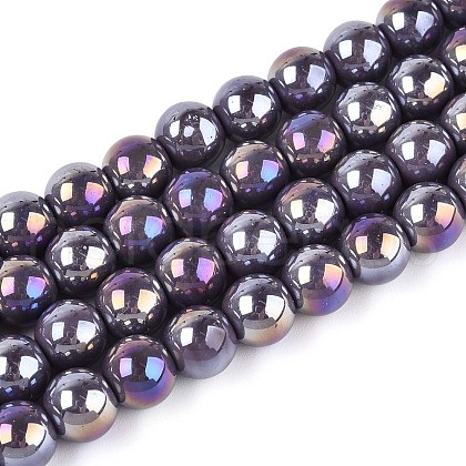 Electroplate Opaque Glass Beads Strands GLAA-T032-P8mm-AB15-1