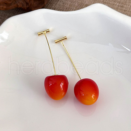 Cherry Zinc Alloy Resin Dangle Stud Earrings XZ7798-1-1