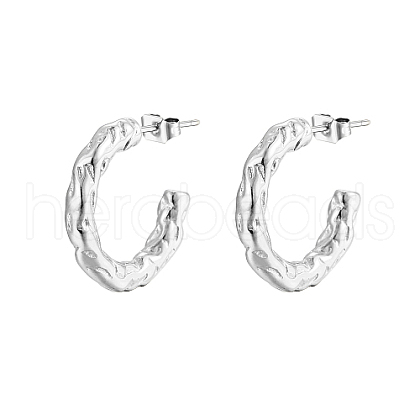 304 Stainless Steel C Shaped Hammered Stud Earrings GU8765-1-1