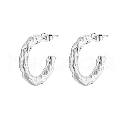 Non-Tarnish 304 Stainless Steel C Shaped Hammered Stud Earrings GU8765-1-1