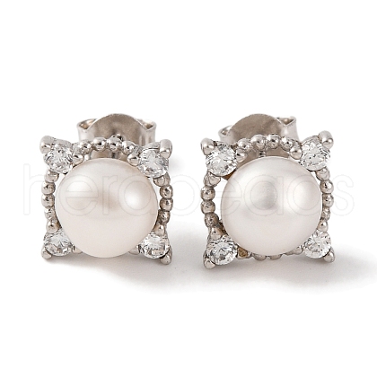 Mother's Day Jewellery 925 Sterling Silver Square Stud Earrings EJEW-C115-03P-1