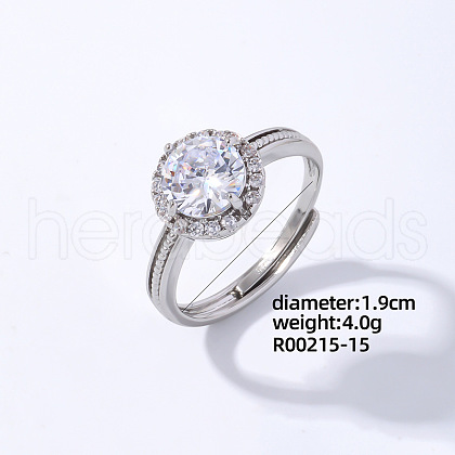 Mother's Day Rings Flat Round Platinum Brass Adjustable Ring with Cubic Zirconia EG7863-11-1