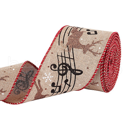 GOMAKERER 1 Roll Printed Polyester Imitation Burlap Ribbons OCOR-GO0001-08-1
