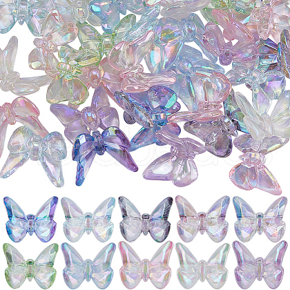 SUNNYCLUE 50Pcs 10 Colors UV Plating Rainbow Iridescent Transparent Acrylic Beads TACR-SC0001-30-1
