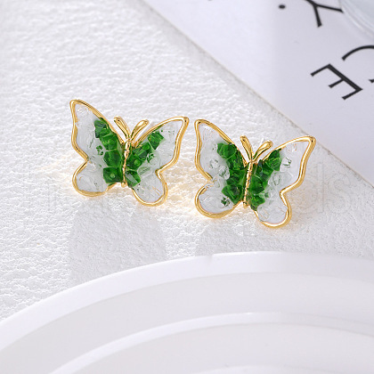 Butterfly Brass Stud Earrings EJEW-K308-05G-02-1