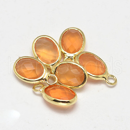 Oval Faceted Golden Tone Brass Glass Charms GLAA-O015-28G-1