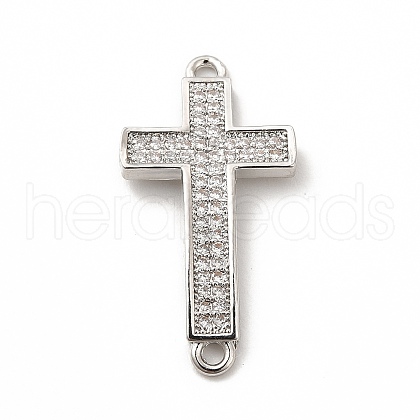 Rack Plating Brass Micro Pave Clear Cubic Zirconia Connector Charms KK-G458-06P-1