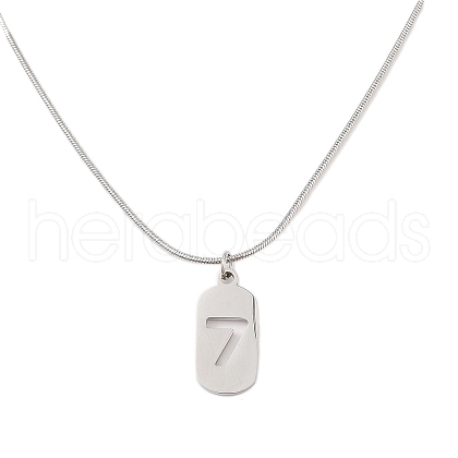 Non-Tarnish 304 Stainless Steel Oval with Hollow 7 Pendant Necklaces NJEW-N055-04P-1