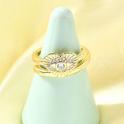 Brass Micro Pave Cubic Zirconia Cuff Rings for Women RJEW-F184-15G-1