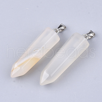 Natural White Agate Point Pendants X-G-R220-34P-1